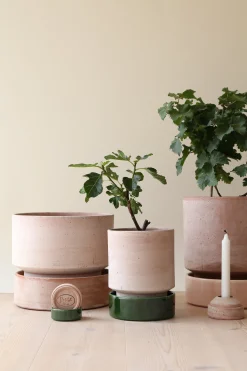 Hoff krukke, raw rosa + grøn underskål, gulvkrukke
